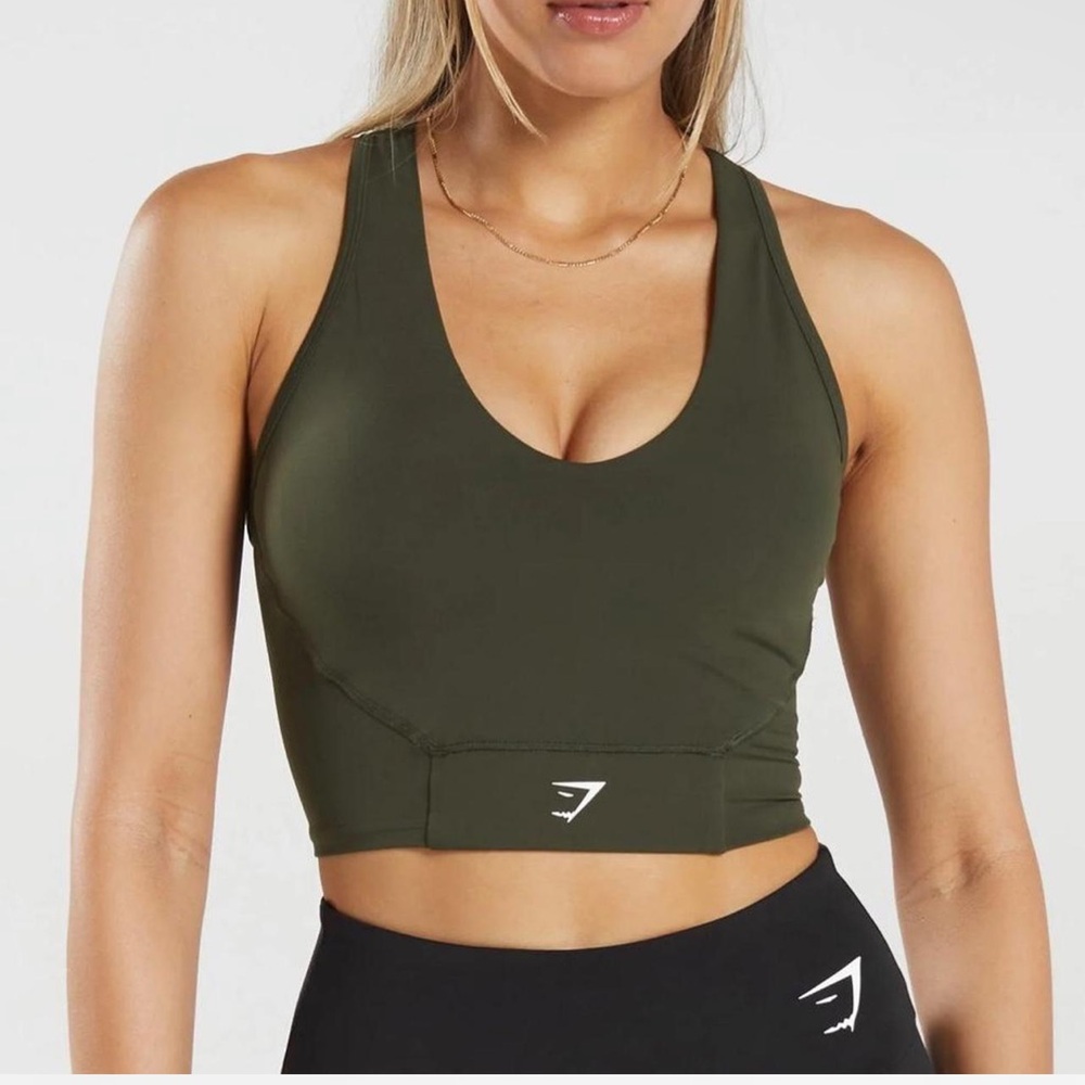 Gymshark Brand New With Tag Crop Mesh Tank in Deep Olive Green Size Small